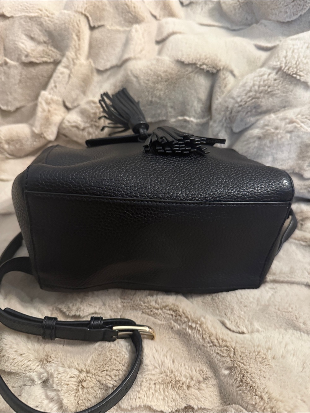 Tory Burch Black Pebbled Leather Tassel Mini Backpack - Picture 6 of 7